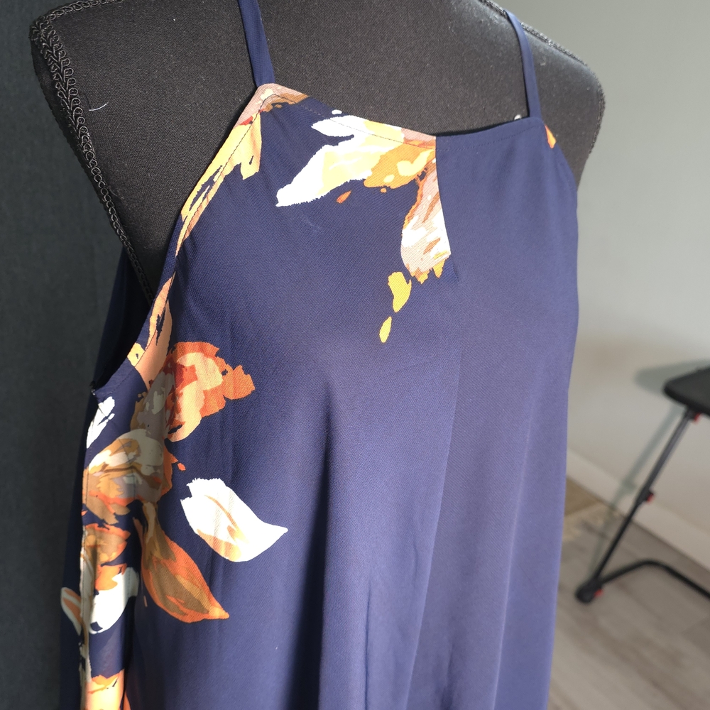 INC International Concepts Navy and Orange Floral Maxi Dress